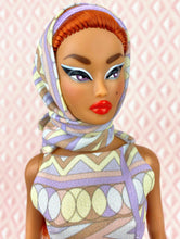 Load image into Gallery viewer, "Fab Fucci Fringe in Lilac & Gray" OOAK Navidad Doll, No 264