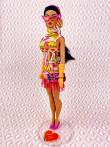 "Fab Fucci Fringe in Hot Pink & Yellow" OOAK Doll, No 265