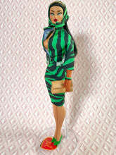 Load image into Gallery viewer, &quot;Sizzle Suit Midi in Green &amp; Black Zebra&quot; OOAK Navidad Doll, No. 257
