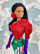 Load image into Gallery viewer, "Jewel Box Color Block in Ruby & Emerald" - OOAK Doll