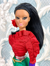 Load image into Gallery viewer, "Jewel Box Color Block in Ruby & Emerald" - OOAK Doll