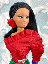 Load image into Gallery viewer, "Jewel Box Color Block in Ruby & Emerald" - OOAK Doll