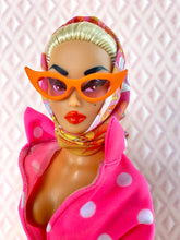 Load image into Gallery viewer, "Sizzle Suit Midi in Hot Pink Dot, Navidad" OOAK Doll, No. 236
