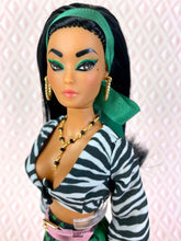 Load image into Gallery viewer, “Match-Up Mix-Ups in Emerald Zebra", OOAK Doll No. 110