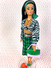 Load image into Gallery viewer, “Match-Up Mix-Ups in Emerald Zebra", OOAK Doll No. 110