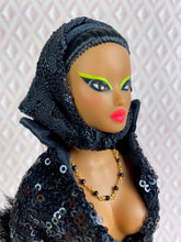 Load image into Gallery viewer, "Sizzle Suit in Black Diamanté" OOAK Doll, No. 149