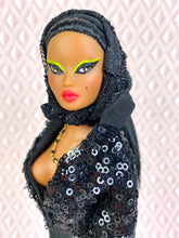 Load image into Gallery viewer, "Sizzle Suit in Black Diamanté" OOAK Doll, No. 149