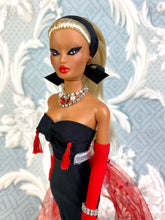 Load image into Gallery viewer, "Torrid Tassels in Black and Red" OOAK Doll, No. 158