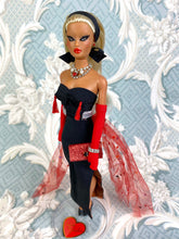 Load image into Gallery viewer, "Torrid Tassels in Black and Red" OOAK Doll, No. 158