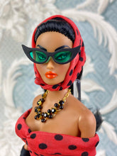 Load image into Gallery viewer, "Ruched Radiance in Dots for Days, Coral/Black" OOAK Doll, No. 174