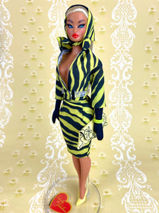 "Sizzle Suit Midi in Yellow & Black Zebra" OOAK Doll, No. 256