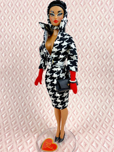 "Sizzle Suit Midi in Houndstooth, Navidad" OOAK Doll, No. 254