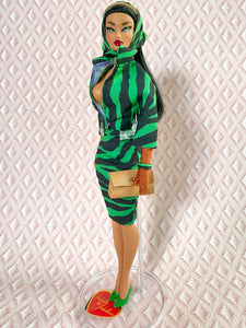 "Sizzle Suit Midi in Green & Black Zebra" OOAK Navidad Doll, No. 257