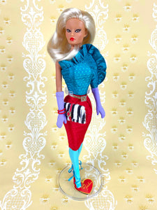 "Jewel Box Color Block in Sapphire & Ruby" - OOAK Doll