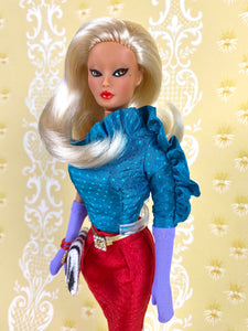 "Jewel Box Color Block in Sapphire & Ruby" - OOAK Doll