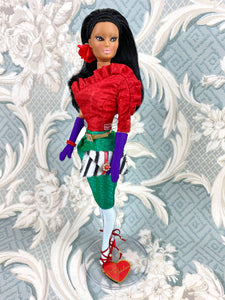 "Jewel Box Color Block in Ruby & Emerald"  - OOAK Doll