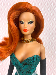 "Hollywood Coquette in Green Lace" - OOAK Doll