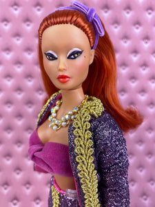 "Gilded Gadabout in Metallic Lilac" - OOAK Doll