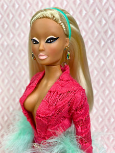 "Mantilla & Marabou in Mint Bubblegum" OOAK Doll