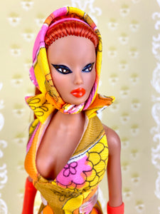 “Hollywood Halter in Psychedelic Mini” OOAK Doll, No. 104
