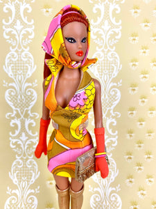“Hollywood Halter in Psychedelic Mini” OOAK Doll, No. 104