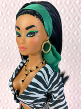 Load image into Gallery viewer, “Match-Up Mix-Ups in Emerald Zebra&quot;, OOAK Doll No. 110
