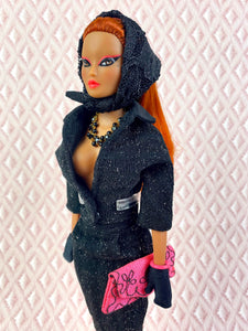 “Sizzle Suit in Black and Silver” OOAK Doll, No. 132