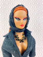 Load image into Gallery viewer, “Sizzle Suit in Black and Silver” OOAK Doll, No. 132
