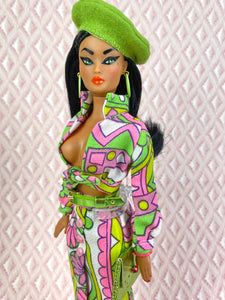 “Match-Up Mix-Ups in Green, Pink and Purple” OOAK Doll, No. 135
