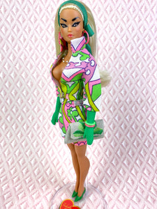 "Sizzle Suit Mini in Pink and Green" OOAK Doll, No. 133