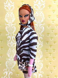 "Mod Mini in Zebra Brown & White" OOAK Doll, No. 193