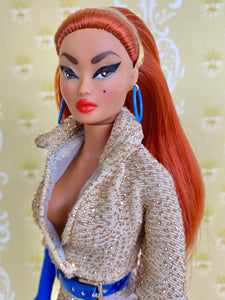 "Sizzle Suit in Gold Glitter" OOAK Navidad Doll, No. 189