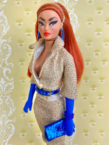 "Sizzle Suit in Gold Glitter" OOAK Navidad Doll, No. 189