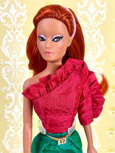 "Jewel Box Color Block in Tourmaline & Emerald" - OOAK Doll