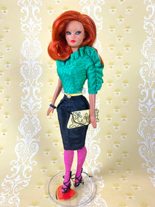 "Jewel Box Color Block in Emerald & Black Diamond" - OOAK Doll