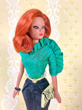 Load image into Gallery viewer, &quot;Jewel Box Color Block in Emerald &amp; Black Diamond&quot; - OOAK Doll
