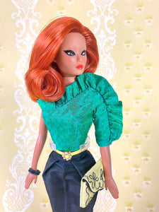 "Jewel Box Color Block in Emerald & Black Diamond" - OOAK Doll