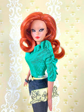 Load image into Gallery viewer, &quot;Jewel Box Color Block in Emerald &amp; Black Diamond&quot; - OOAK Doll
